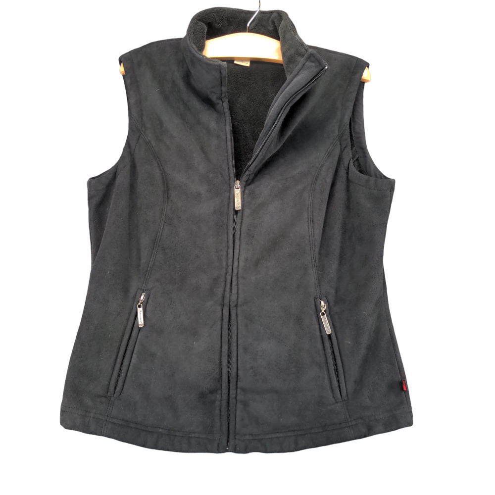 Woolrich Womens Full Zip Fleece Vest Black Medium High Neck Zip Pockets